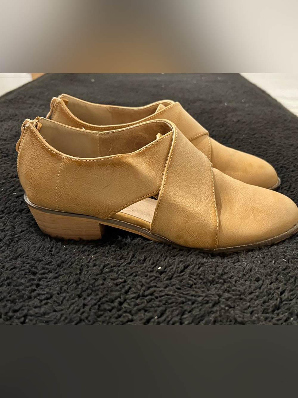 Women’s Tan Low Heel Cutout Ankle Booties